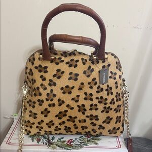 Chicos Tan and Black Leopard Satchel